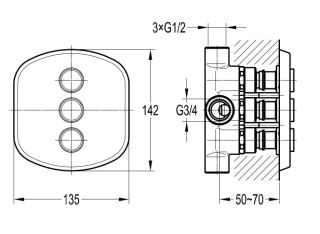 Встраиваемый 3-х позиционный кнопочный переключатель, хром Cezares GLOBO-F-DEV3-B-01
